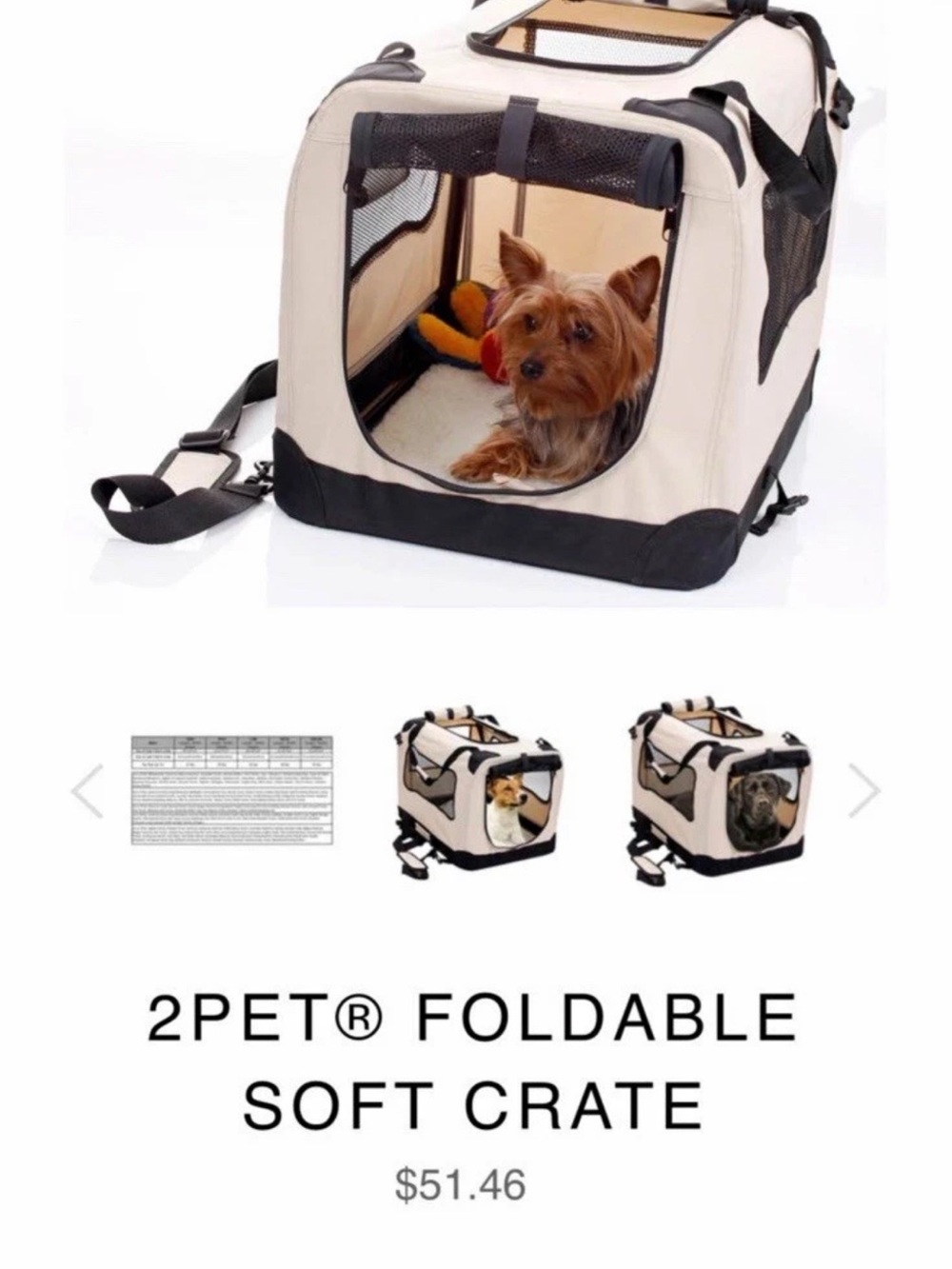 Foldable Soft Dog Crate Carrier - Cream/Black